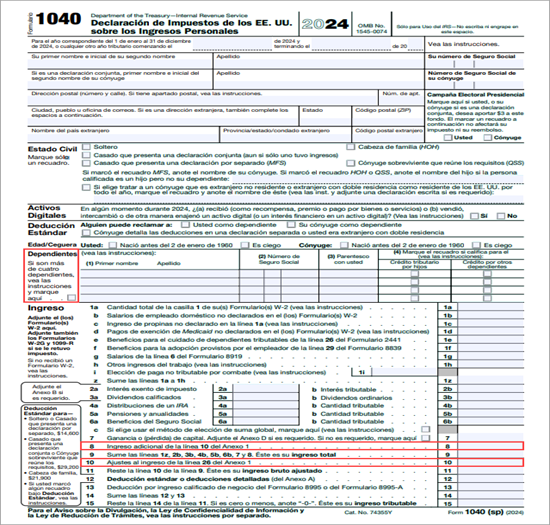 2024 1040 p&aacute;gina 1 en Espa&ntilde;ol.