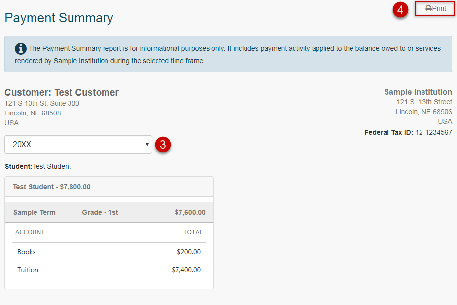 Sample Printable Payment Summary 